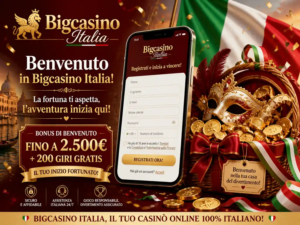Bigcasino Italia registrazione bonus benvenuto 2500€ +200 giri gratis